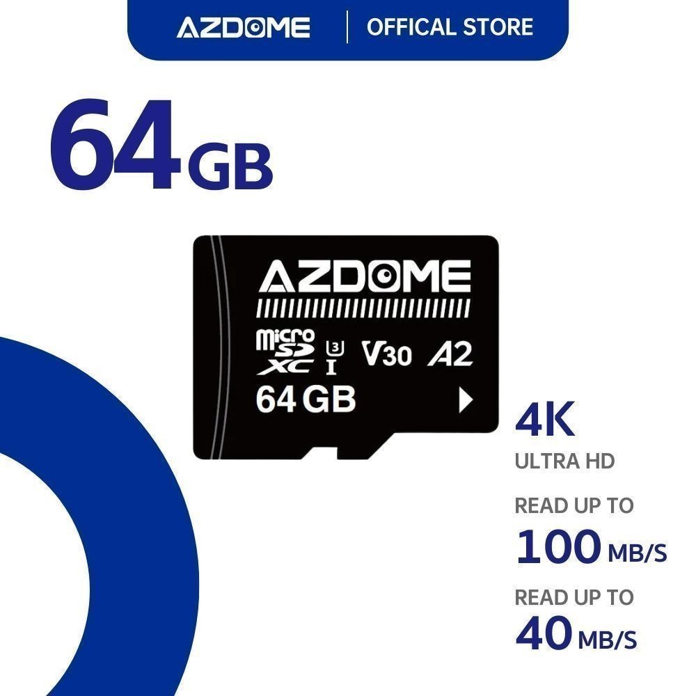 เมมโมรี่การ์ด AZDOME 64GB micro SDXC U3 V30 A2 Memory Card เมมโมรี่คุณภาพสูงสำหรับกล้องติดหน้ารถ รับประกัน 1 ปี