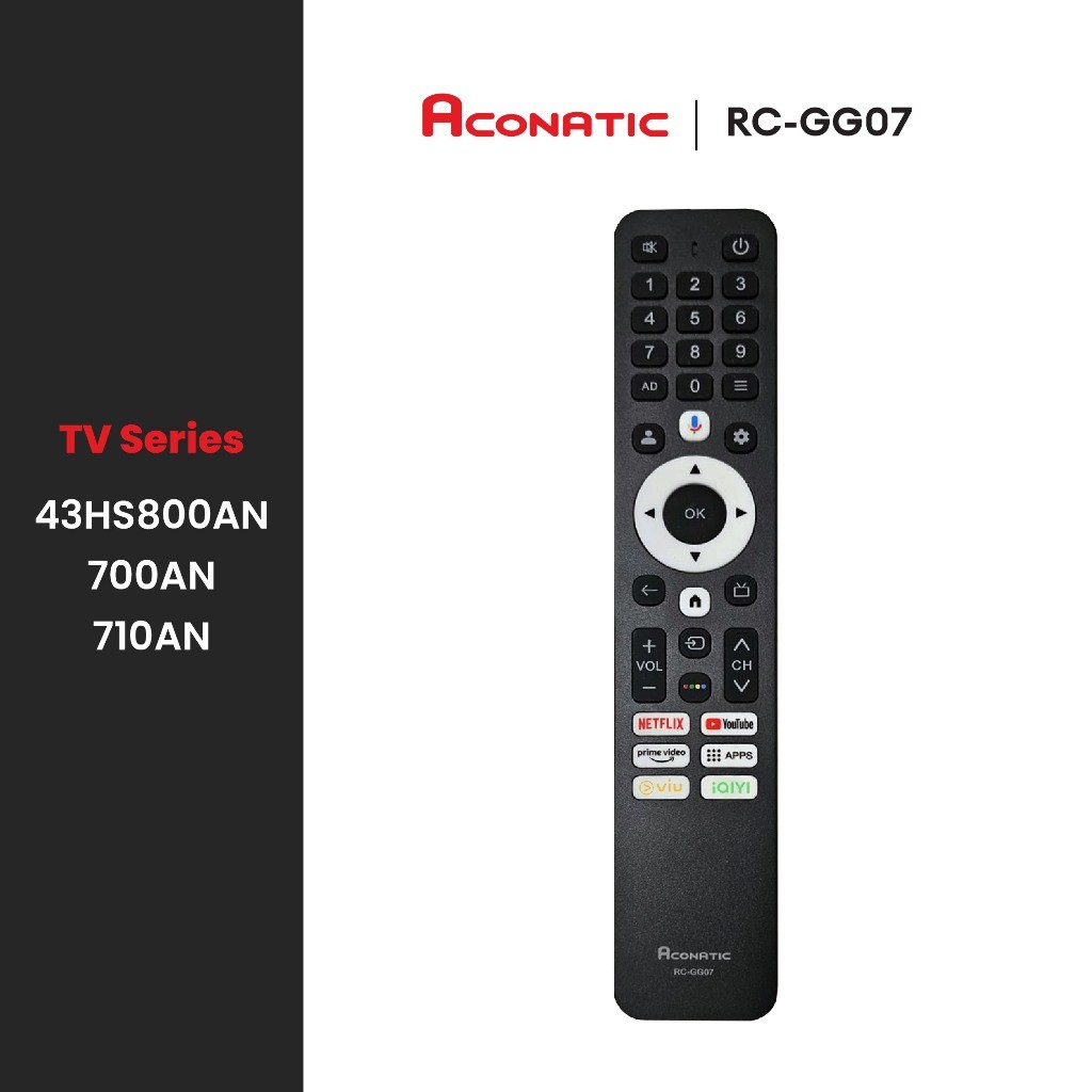 ACONATIC รีโมททีวี รุ่น RC-GG07 ใช้สำหรับ SMART TV (Google) Series.800,710 สำหรับทีวีรุ่น 43HS800AN 