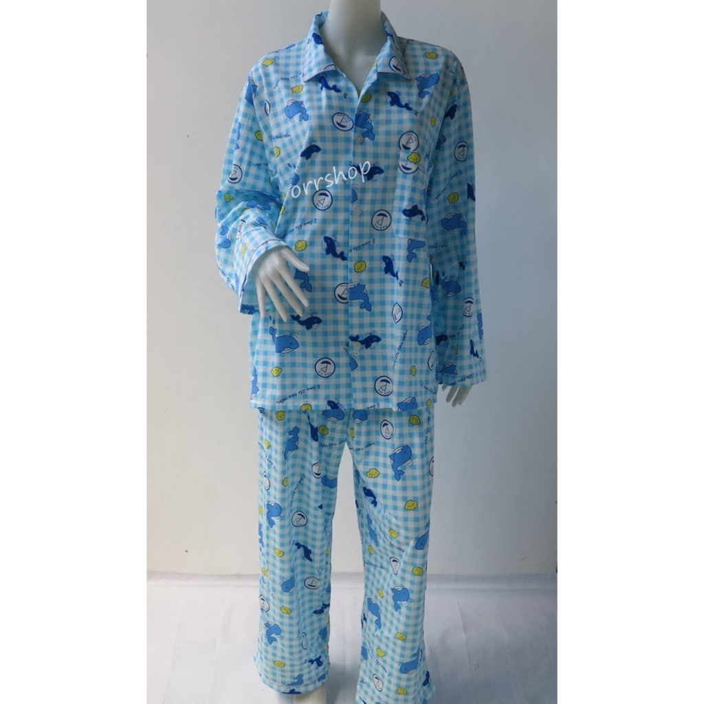 ชุดนอนผู้ใหญ่ ไซส์ 1x (XL) แขนยาวขายาว ผ้ายืด แบบคอปก