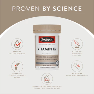 Swisse Ultiboost Vitamin K2 แคปซูลนิ่มขนาดเล็ก 60 เม็ด (EXP:03 2028)