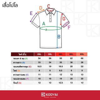 เสื้อโปโล สีพื้น อก 54-66 นิ้ว ไซส์ใหญ่พิเศษ เสื้อคนอ้วน รหัส 5685 (2XL-8XL) : KODYAI