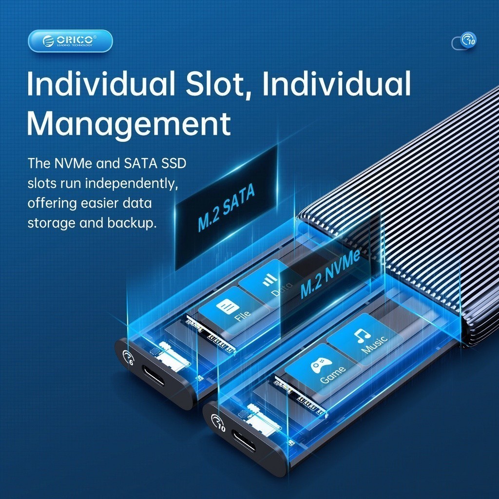 [ออกใบกำกับภาษีได้ E-TAX] ORICO AM2C3 Dual Bay Aluminum M2 NVMe SSD Enclosure NVMe PCIe SSD With Built-in Cooling Vest
