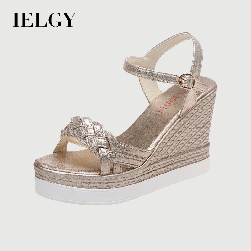 IELGY ลิ่ม แพลตฟอร์มรองเท้าแตะผู้หญิงวันหยุดเปิดนิ้วเท้าแพลตฟอร์มรองเท้าลําลอง