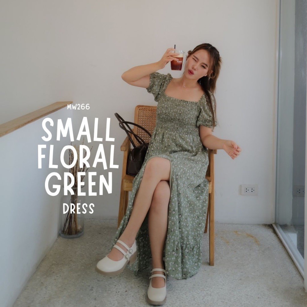 MyWay Brand : Dress เดรส Small Floral Green Olive