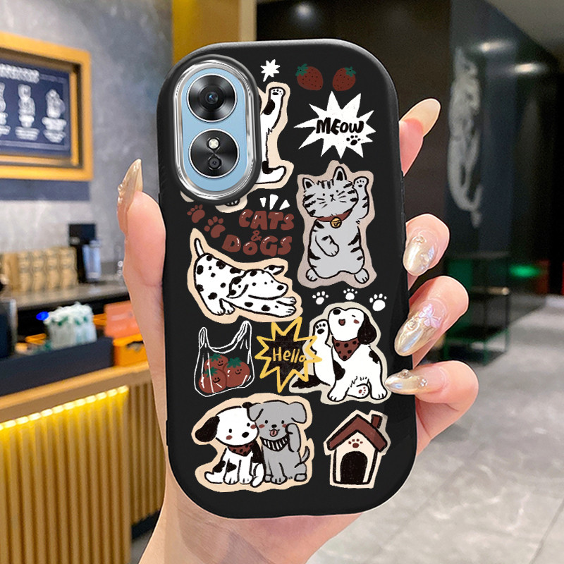 เคสสำหรับ OPPO A17 A17K เคสโทรศัพท์ซิลิโคนลายแมวและสุนัข