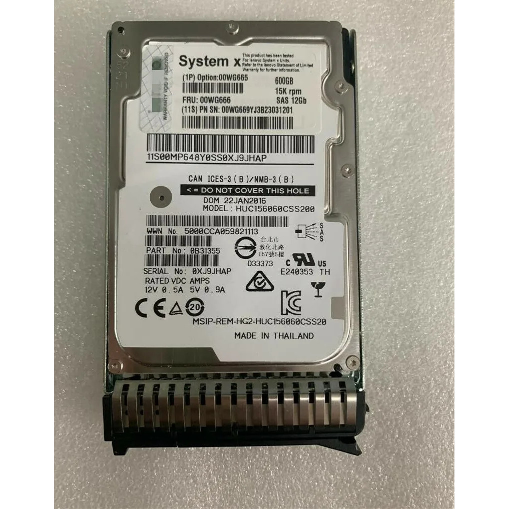 สำหรับ 00WG665 00WG666 00WG669 600 GB 15K 12GBPS SAS 2.5" ฮาร์ดไดรฟ์ภายใน