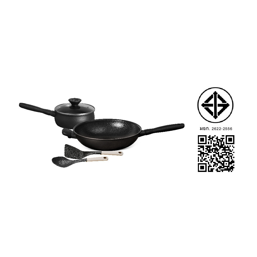 MEYER MIDNIGHT ชุดเครื่องครัวhard-anodize 5ชิ้นกระทะ/หม้อด้าม/ฝา/ตะหลิว/ทัพพี Cookware set with tools (85086-TE12) - รูปที่ 2