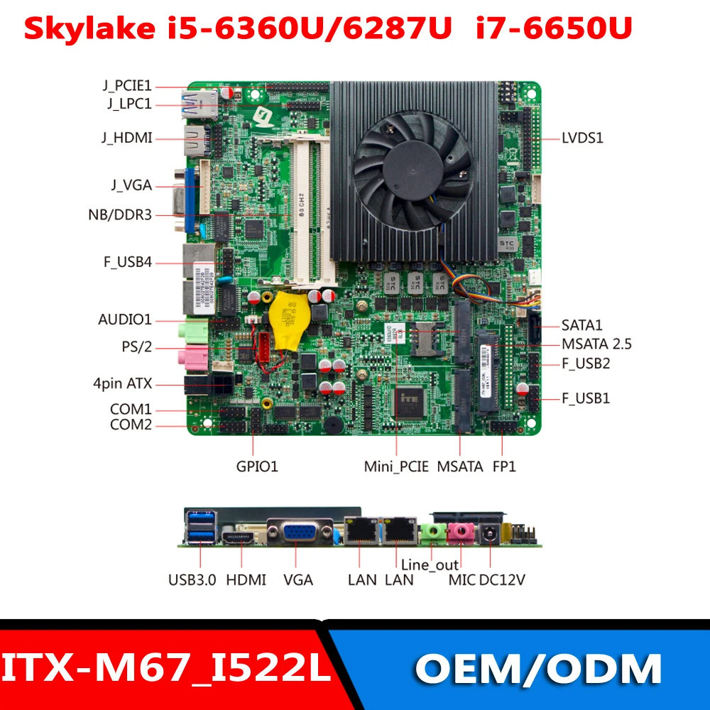 Skylake U 6th Gen I5-6360U รองรับ 4K LVDS HDMI 2 RS232 Dual Nic เมนบอร์ด Linux สำหรับดิจิทัลไซน์เนเจ