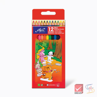 Elfen เอลเฟ่น สีไม้ ดินสอสีไม้ แท่งยาว 12 สี จำนวน 1 กล่อง
