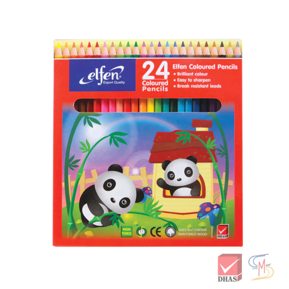 Elfen เอลเฟ่น สีไม้ ดินสอสีไม้ แท่งยาว 24 สี จำนวน 1 กล่อง