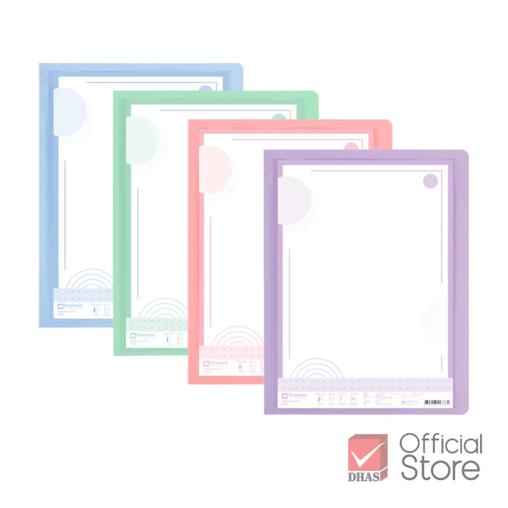 Elephant แฟ้ม แฟ้มโชว์เอกสาร PF01 A4 สีพาสเทล จำนวน 12 แฟ้ม