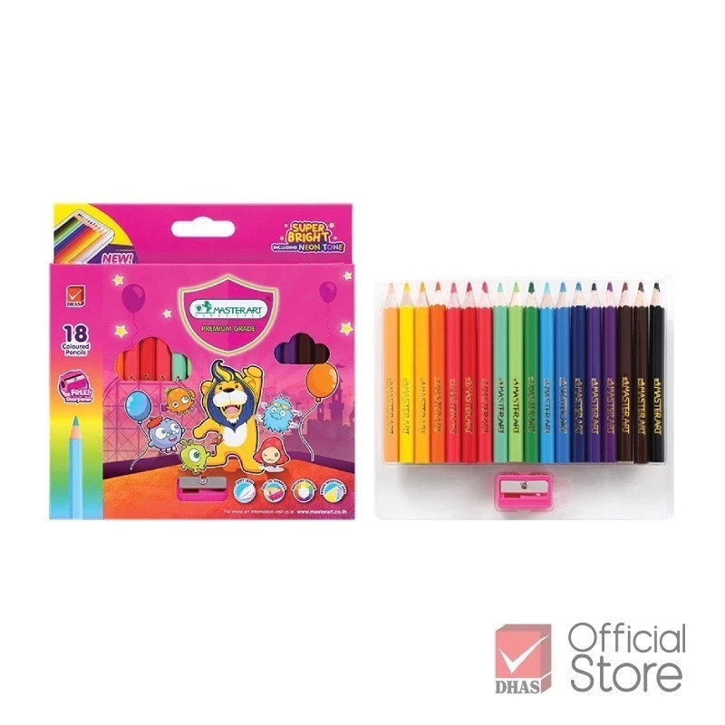 Master Art สีไม้ ดินสอสีไม้ แท่งสั้น 18 สี รุ่นซุปเปอร์ไบรท์ จำนวน 1 กล่อง