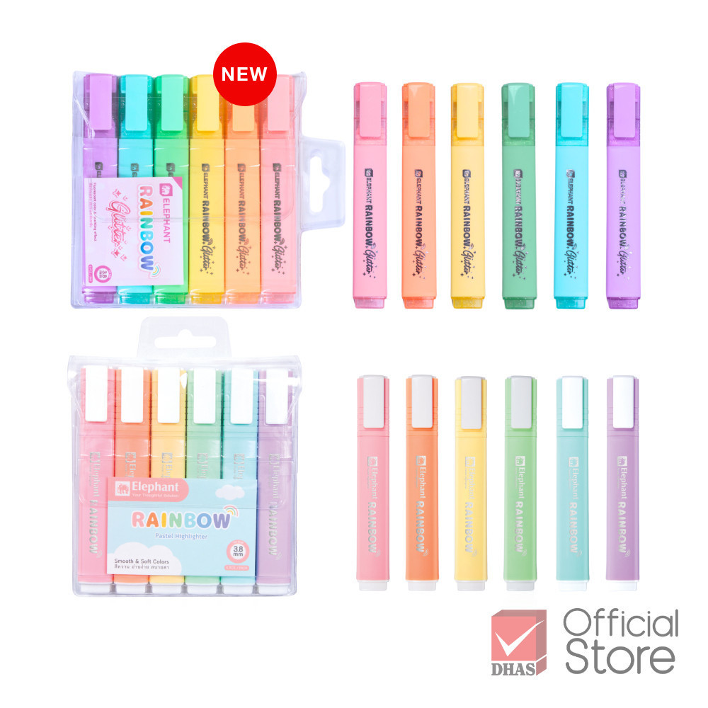 Elephant ปากกาไฮไลท์ ปากกาเน้นข้อความ เรนโบว์ คละสี จำนวน 1 แพ็ค
