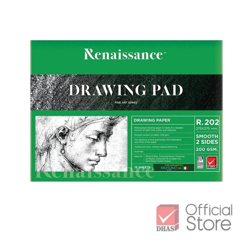 Renaissance สมุดวาดรูป สมุดวาดเขียน 200 แกรม ผิวเรียบ R-202 จำนวน 1 เล่ม