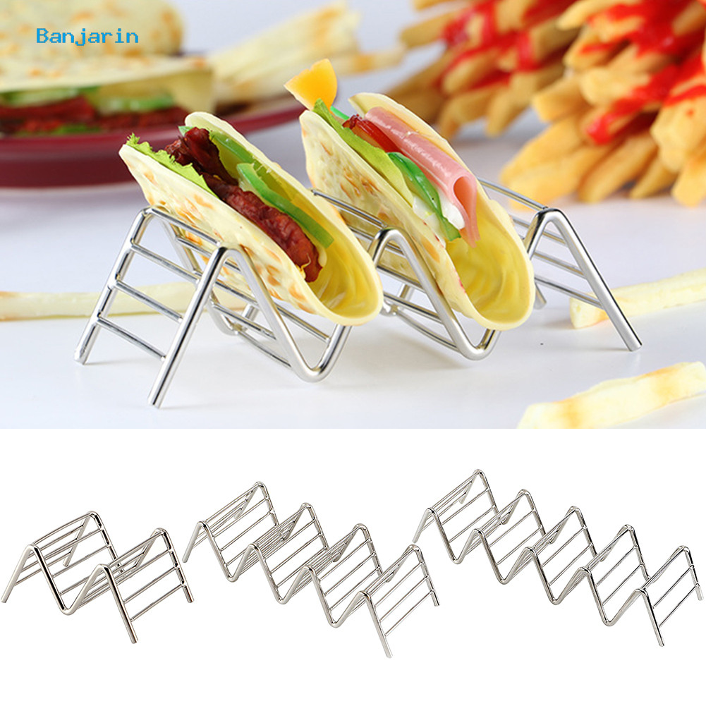 (Malukusk) Hard Wave Stainless Steel Mexican Food Rack Stand Shell Taco Holder Display