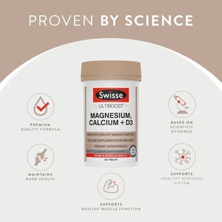 Swisse Ultiboost Magnesium Calcium + D3 อัลติบูส แมกนีเซียม, แคลเซียม + D3 120 เม็ด (EXP:04 2028)