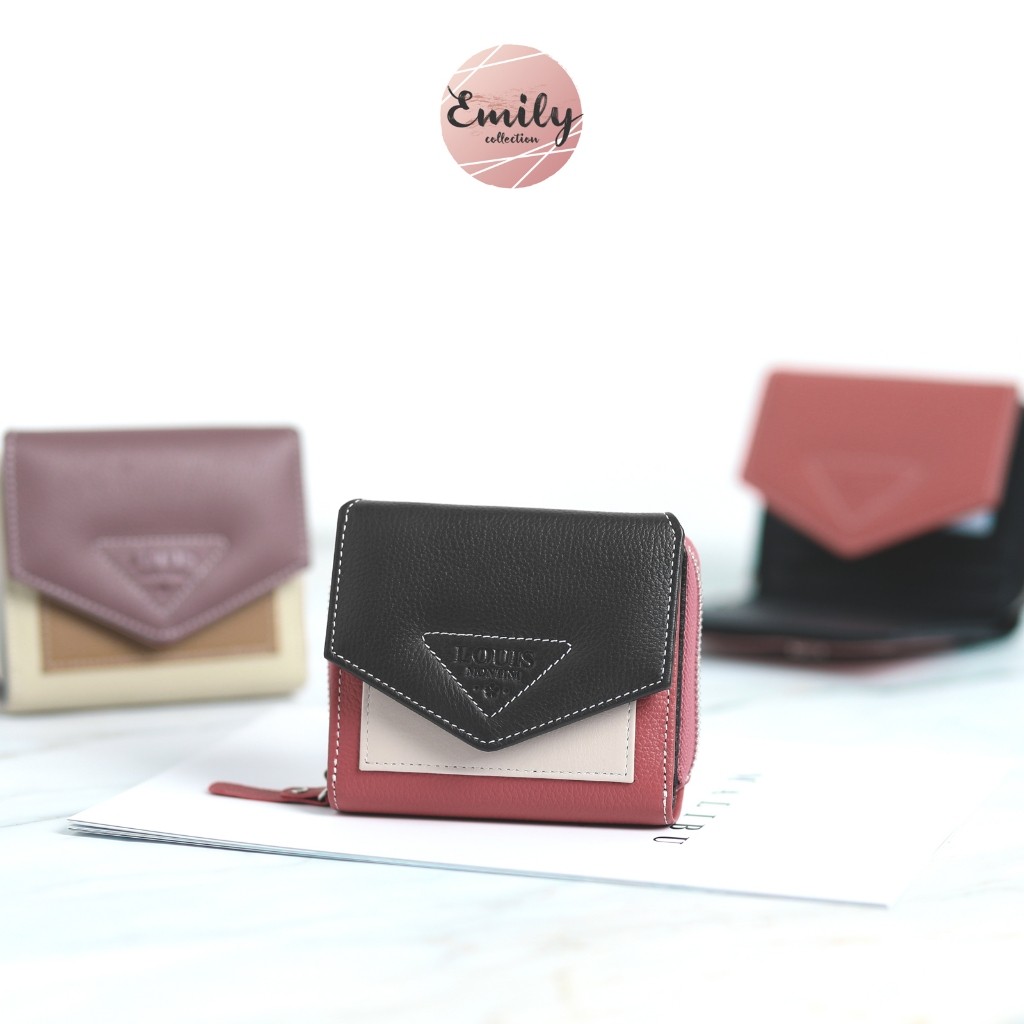 Louis Montini (Emily) กระเป๋าผู้หญิงใบสั้น Women wallet กระเป๋าสตางค์ผู้หญิงหนังแท้ WL57