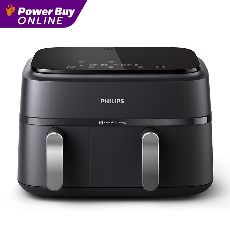 Philips หม้อทอดไร้น้ำมัน 3000 Series Dual Basket (2750 วัตต์, 9 ลิตร, สีดำ) รุ่น NA351/00