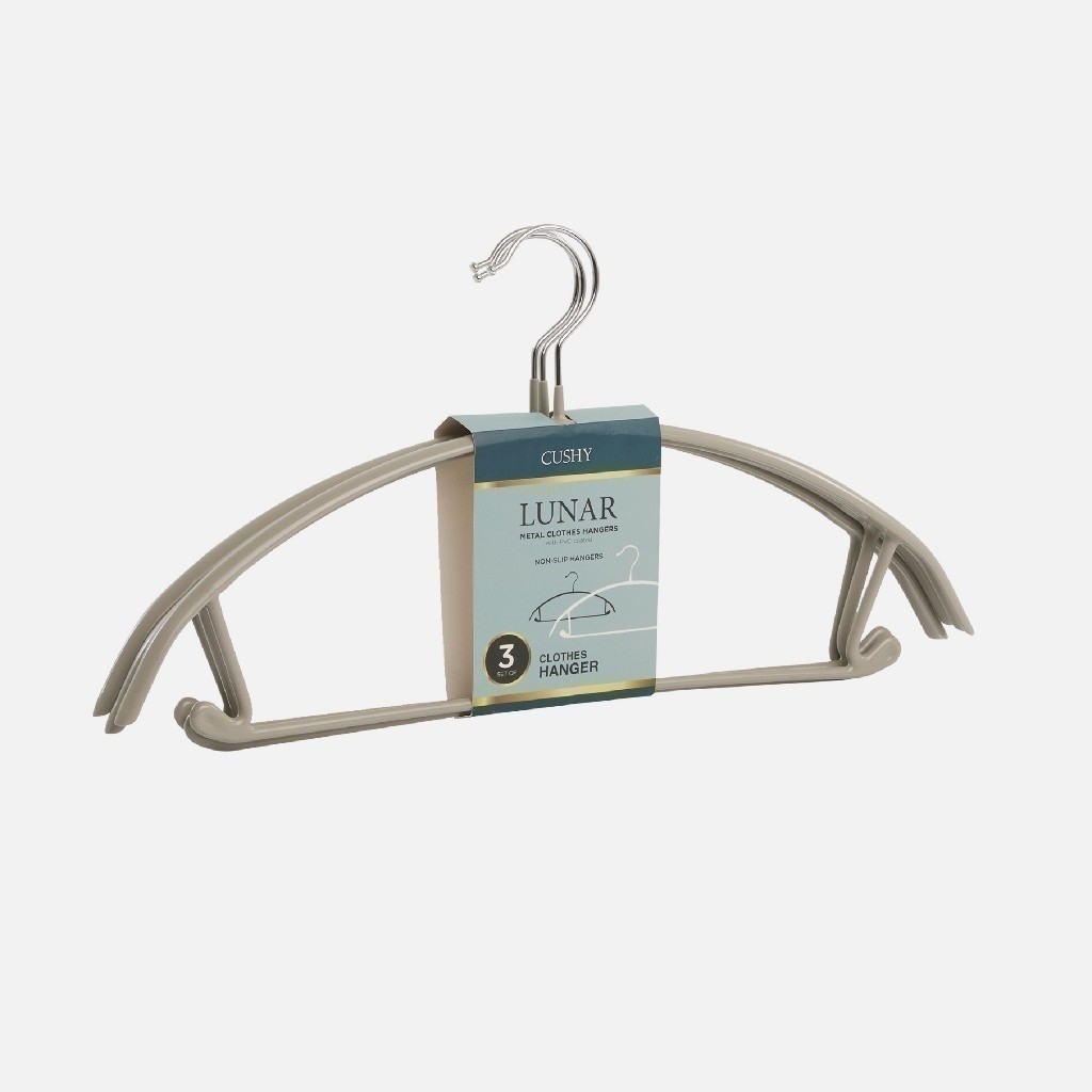 CUSHY  HANGER LUNAR PVC COATED WIRE SET OF 3 PCS ไม้แขวนรักษาทรงเลื้อ ทรงโค้ง เสื้อไม่เสียทรง ไหล่ไม
