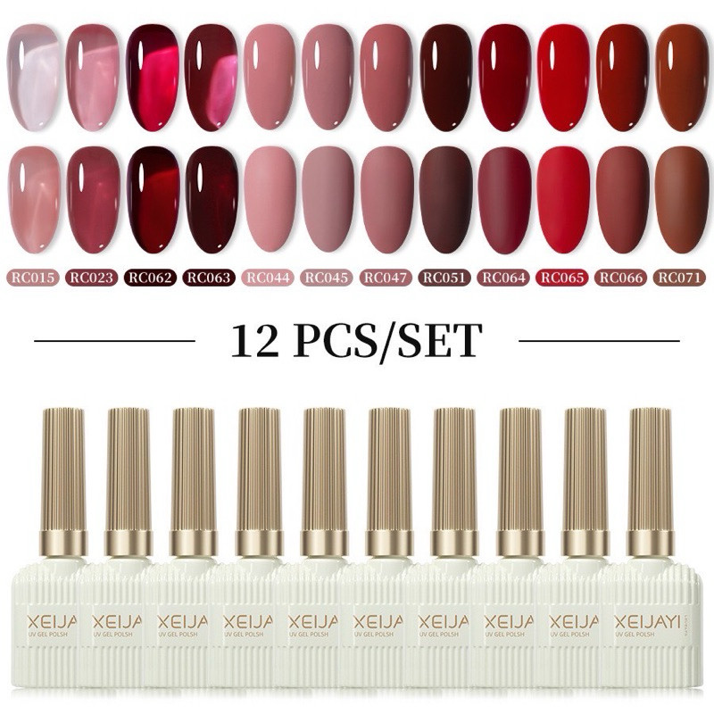 สีเจลแบรนด์ xeijayi โทนสีแดง มีให้เลือก 12 สี