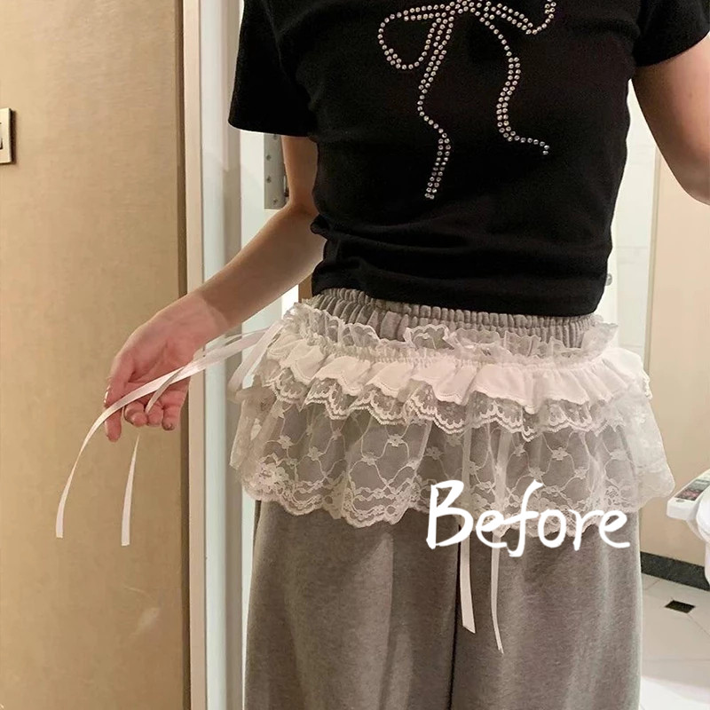 กระโปรงลูกไม้ผ้าม่าน Ruffle ขอบกระโปรงสั้นผ้าม่านผู้หญิงออกแบบ Sense กระโปรงผ้าม่าน BF