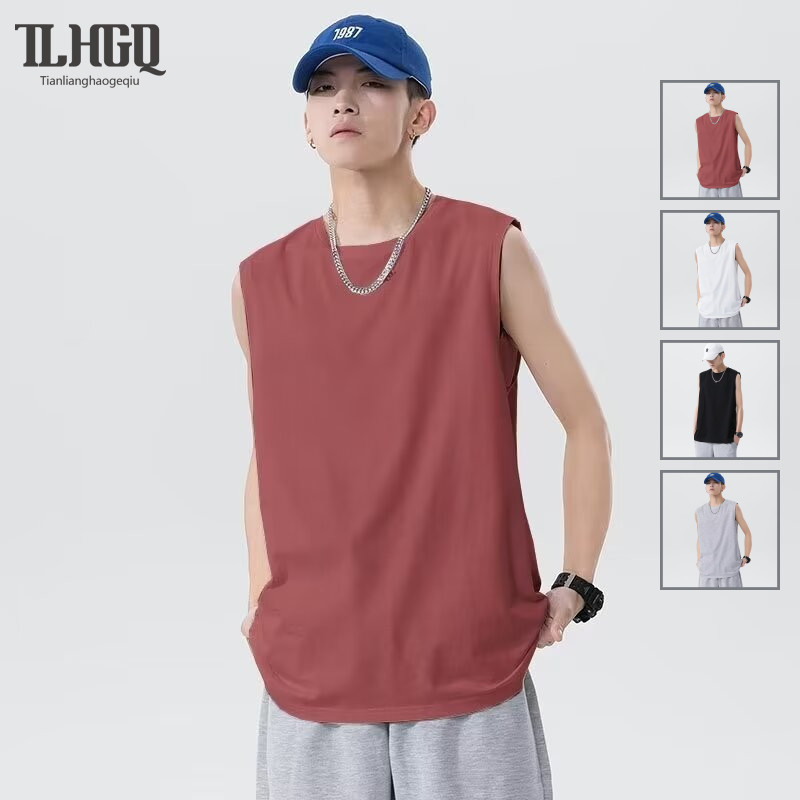 TLHGQ เสื้อกั๊กแขนกุดผู้ชายฤดูร้อนเสื้อกล้ามลําลองสําหรับออกกําลังกายและเล่นกีฬา