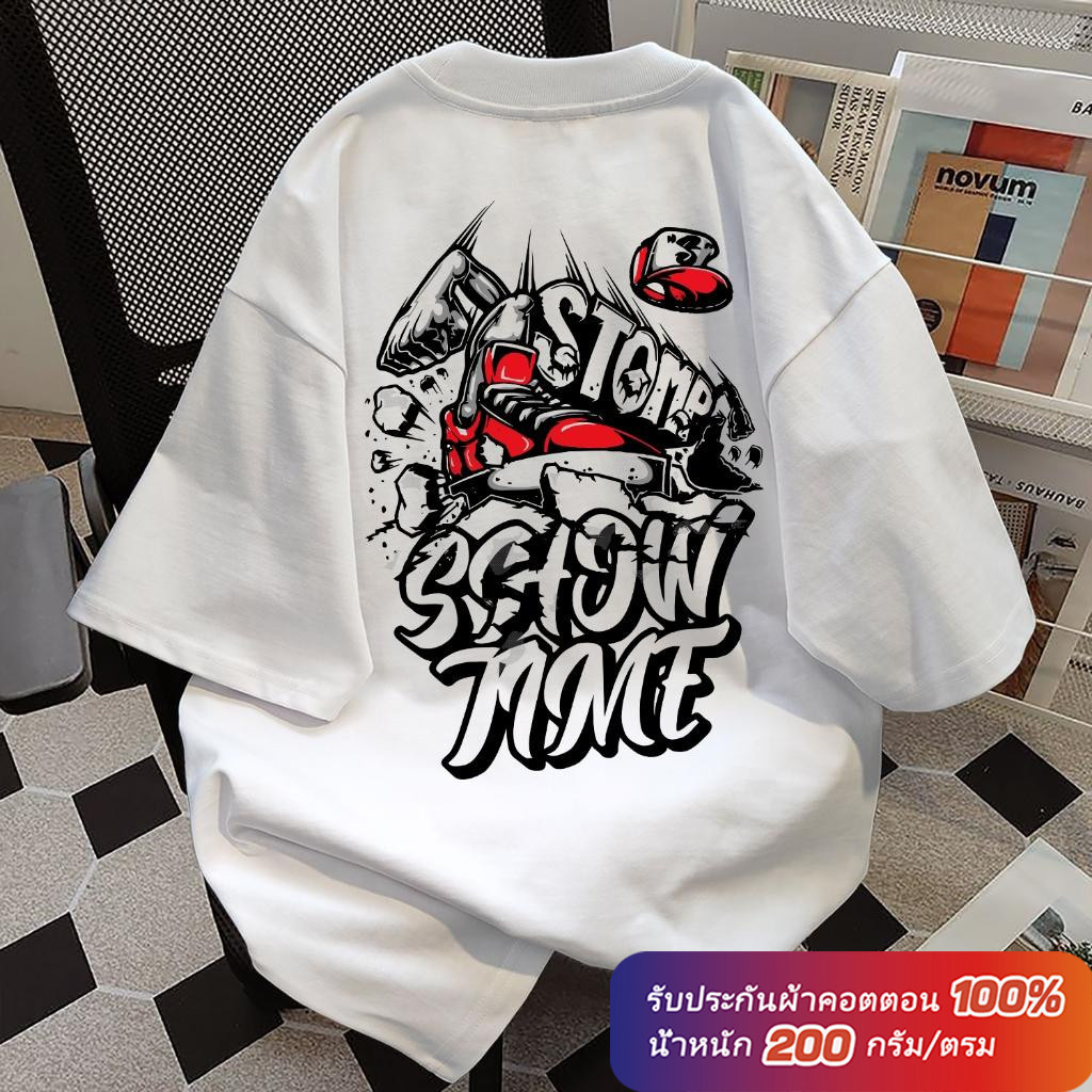 (ผ้าฝ้าย 100%)Luvoro oversize unisex เนื้อผ้านุ่มระบายแขนสั้น  T-shirt สีดำและสีขาว เสื้อยืดทูโทน เสื้อยืดแขนสั้น C802