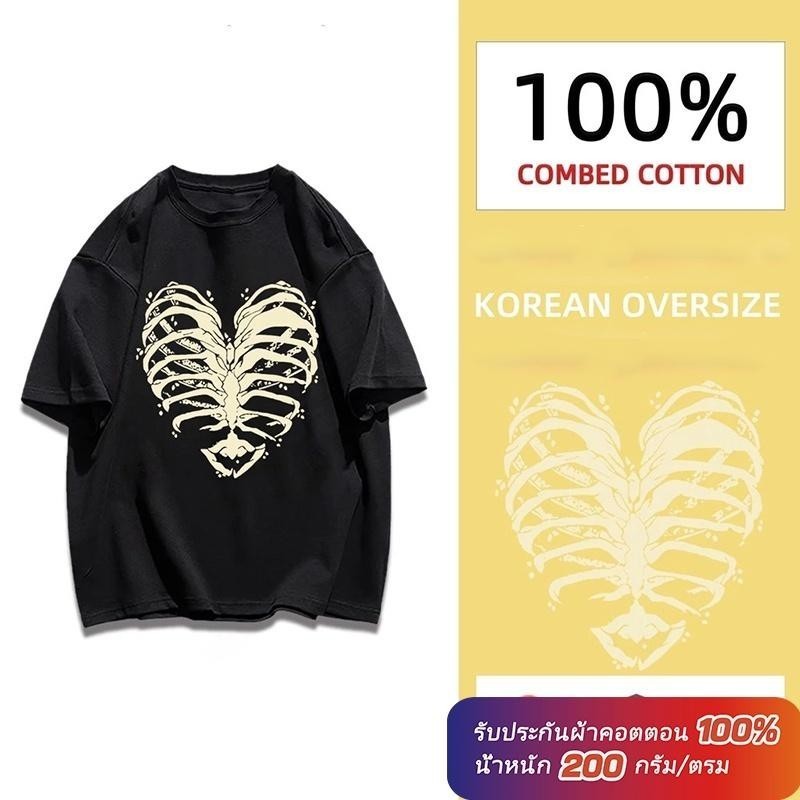 (ผ้าฝ้าย 100%)Luvoro oversize unisex เนื้อผ้านุ่มระบายแขนสั้น  T-shirt สีดำและสีขาว เสื้อยืดทูโทน เสื้อยืดแขนสั้น C1103 ราคา ถูกที่สุด ดีลบีเคเค