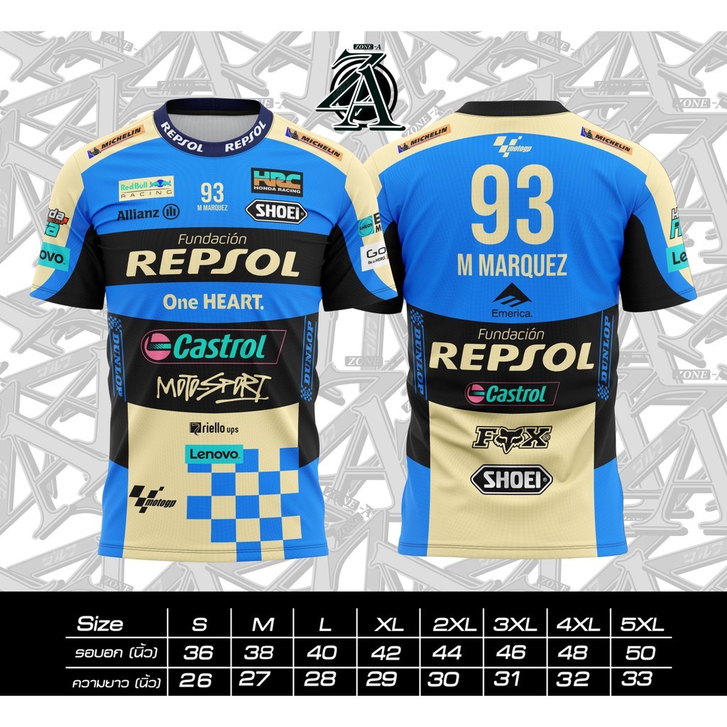 เสื้อพิมพ์ลาย Zone A รุ่น MOTO GP 93  เสื้อกีฬาใส่ขับรถ ออกทริป ใส่แข่งรถราคาถูกใส่ได้ทั้งหญิงเเละชา