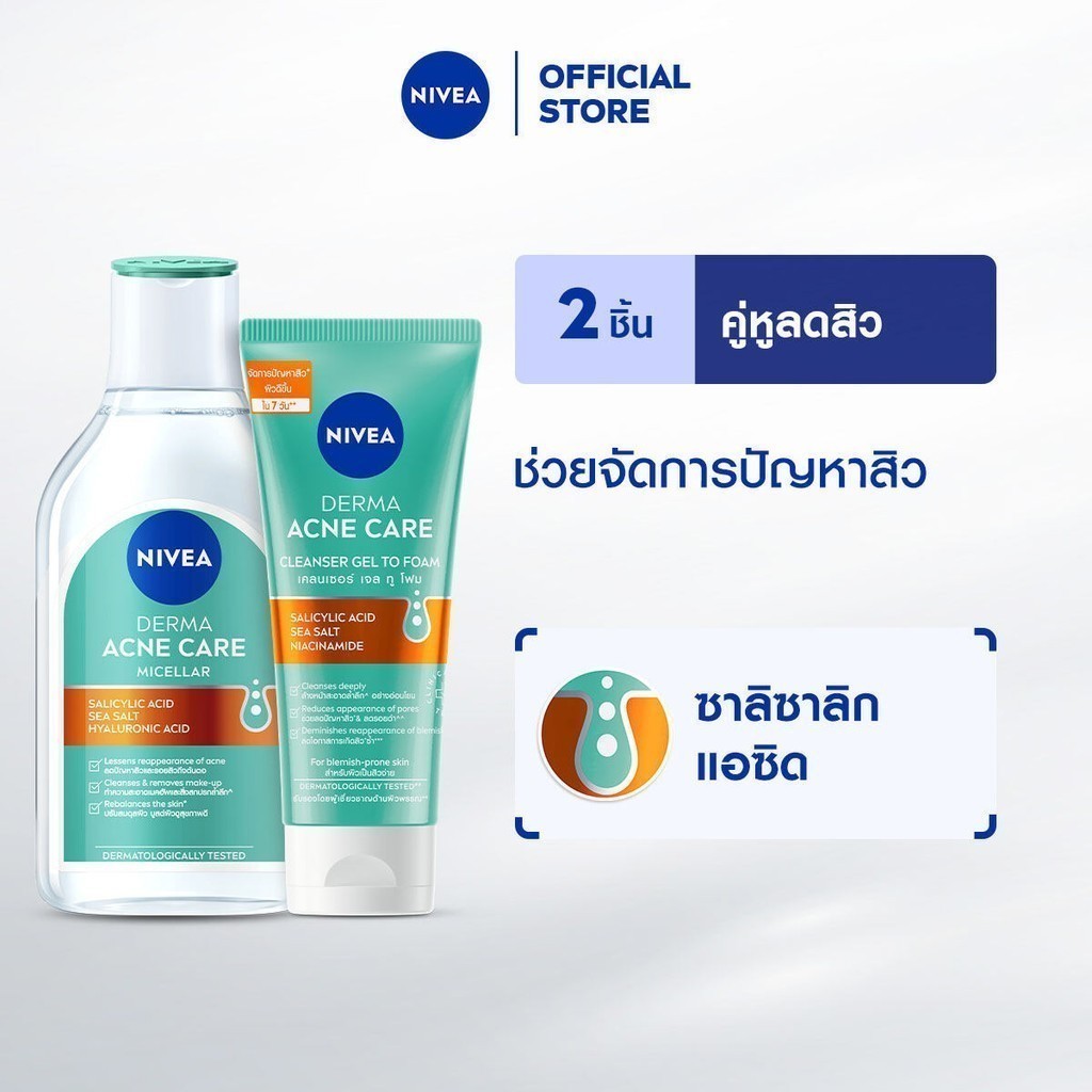 นีเวีย เดอร์มา แอคเน่ แคร์ ไมเซลล่า400 มล กับนีเวีย เดอร์มา แอคเน่ แคร์ เคลนเซอร