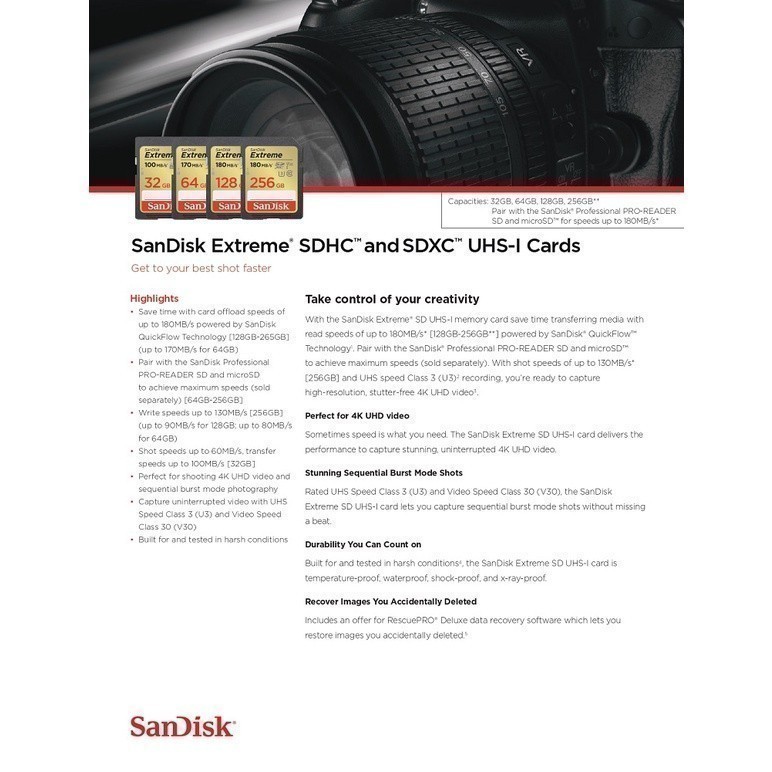Sandisk Extreme SDXC 256GB U3 V30 R180/W130 SDSDXVV-256G-GNCIN (ประกันศูนย์) - รูปที่ 3