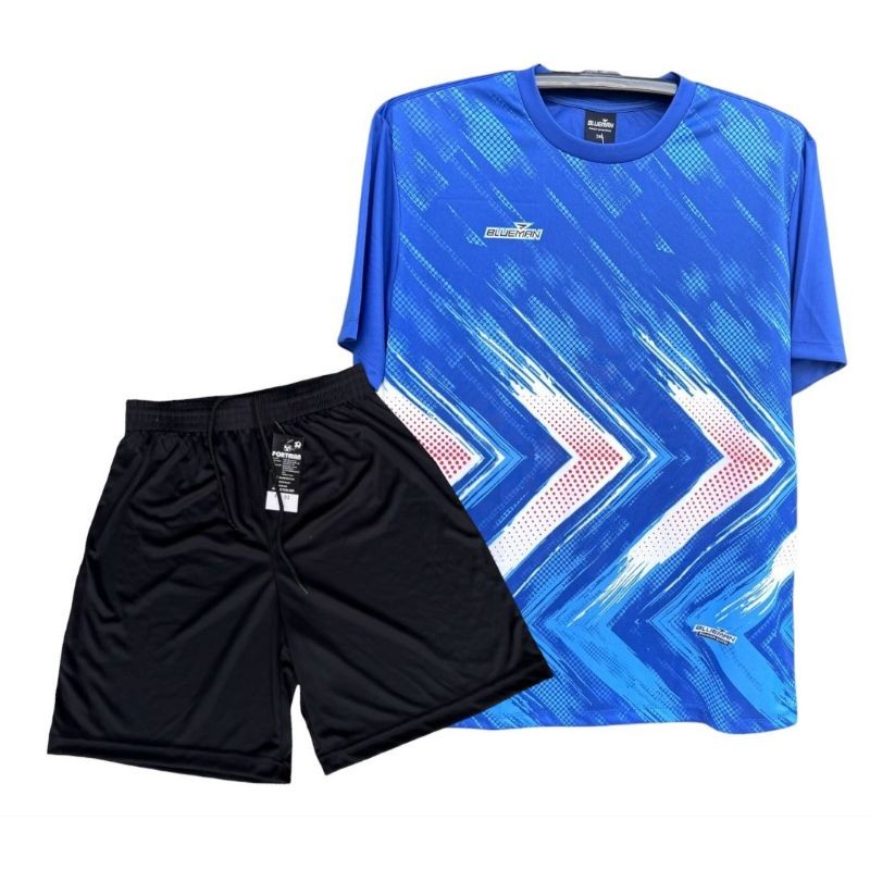 ชุดกีฬาBM009เสื้อกีฬาพิมพ์ลาย+กางเกงสีดำธรรมดา