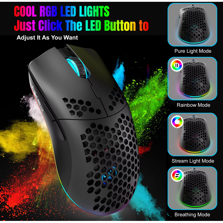 HXSJ T66 เมาส์เล่นเกมส์ สามารถใช้ได้ 3 in 1 ไร้สาย เสียบสาย บลูทูธ และ 4 ระดับความเร็ว ชาร์จแบตรี่ ส่งจากไทย มีประกัน