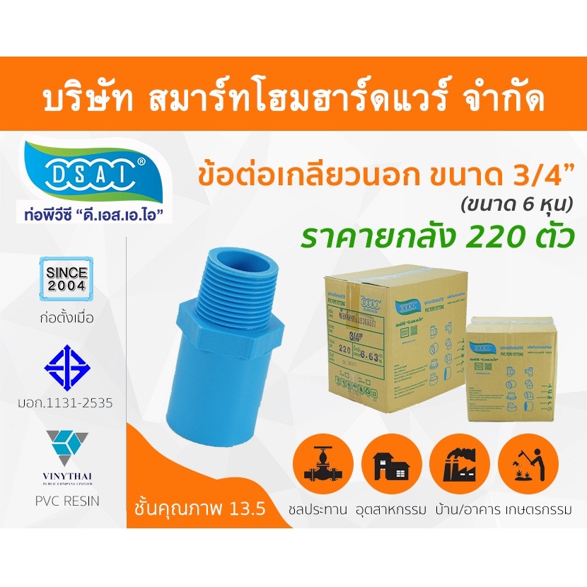 ข้อต่อเกลียวนอก พีวีซี ข้อต่อเกลียวนอกพีวีซี ข้อต่อเกลียวนอก PVC ข้อต่อเกลียวนอกPVC ขนาด 3/4" (6หุน)