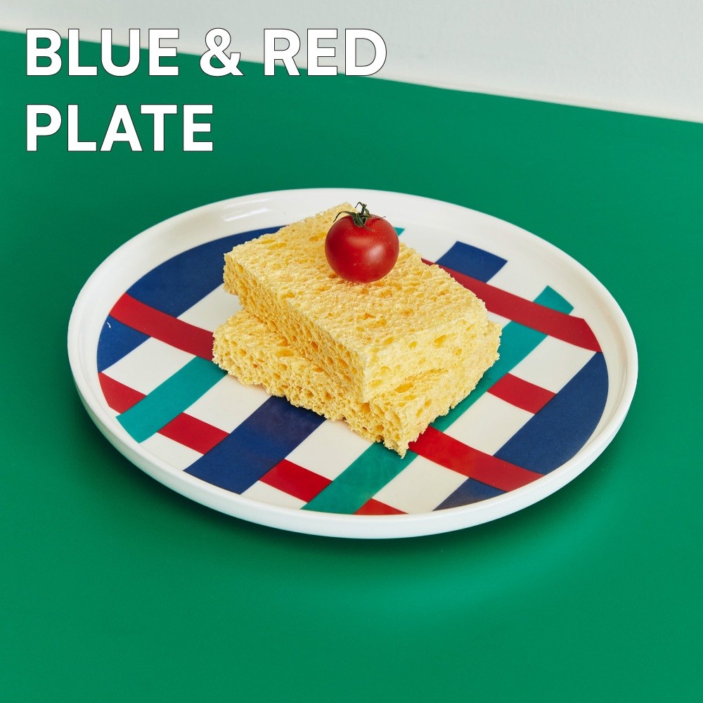 Sardine จานเซรามิค Sardine Blue red Grid Plate ขนาด 8 นิ้ว