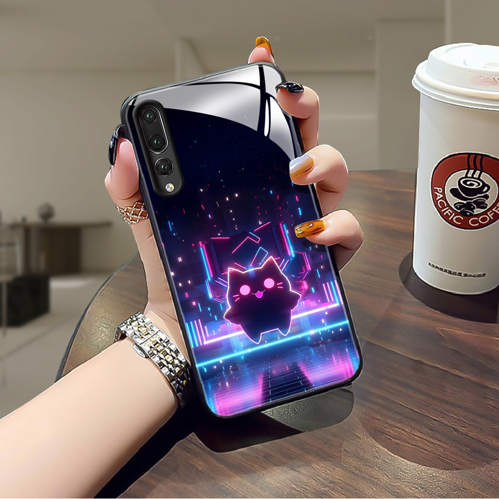 แมวเรืองแสง เคส กระจก huawei P20 pro P30 pro h3f2096