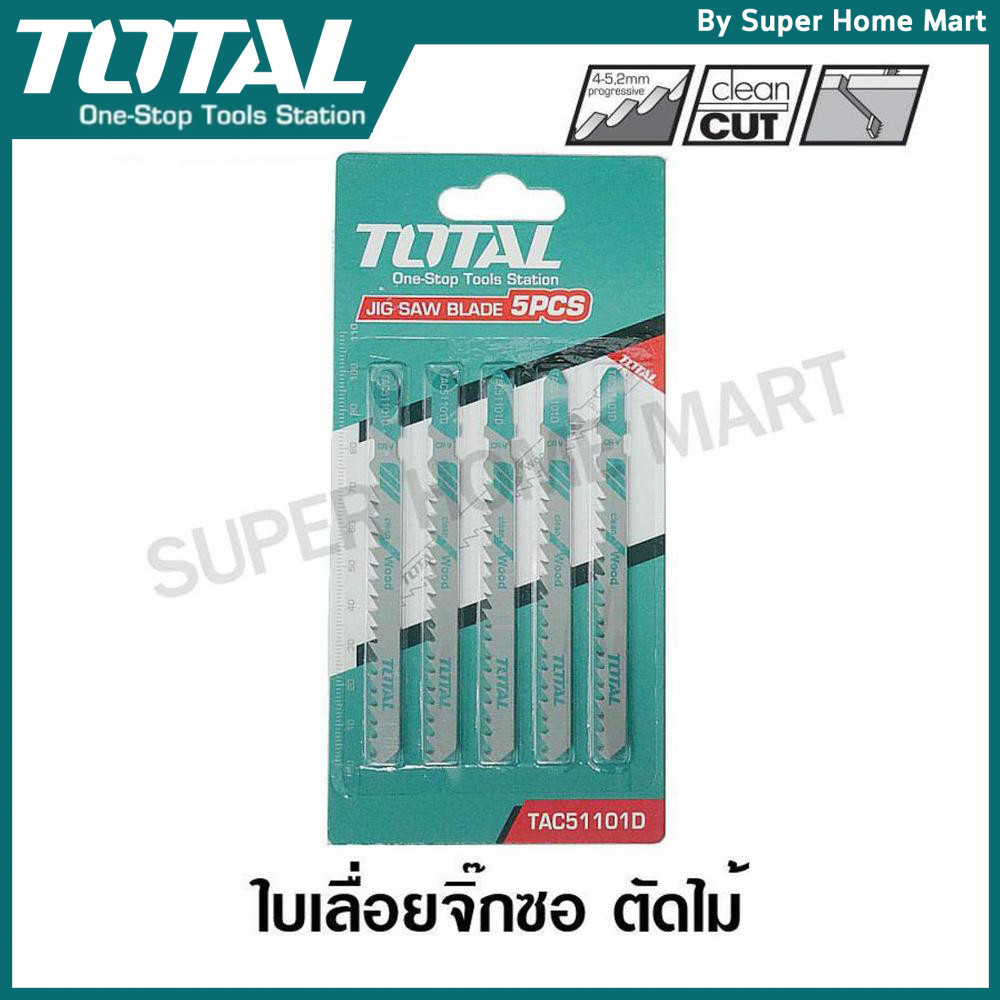 Total ใบเลื่อยจิ๊กซอ ตัดไม้ ( แพ็ค 5 ใบ) รุ่น TAC51101D ( CR-V ) / TJSBT101D ( HCS ) ( Jig Saw Blade )