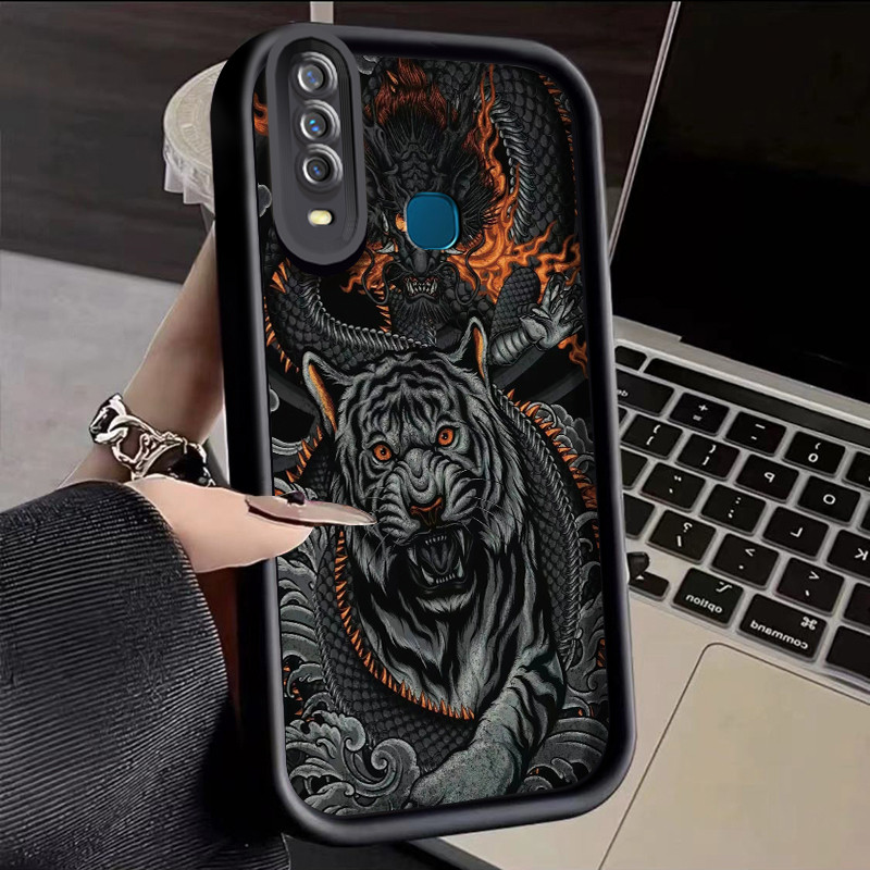 เคสสำหรับ VIVO Y17 Y15 Y12 Y12i Y3 Y3s 2020 เคสโทรศัพท์ซิลิโคนฝาครอบป้องกันลายมังกรและเสือ