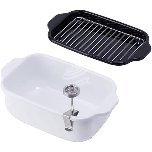 Fuji Horo Fuji Horo Tempura Wok สี่เหลี่ยมเคลือบ พร้อมเทอร์โมมิเตอร์ IH หม้อทอดไขมันลึก ซันโกะ สีขาว...