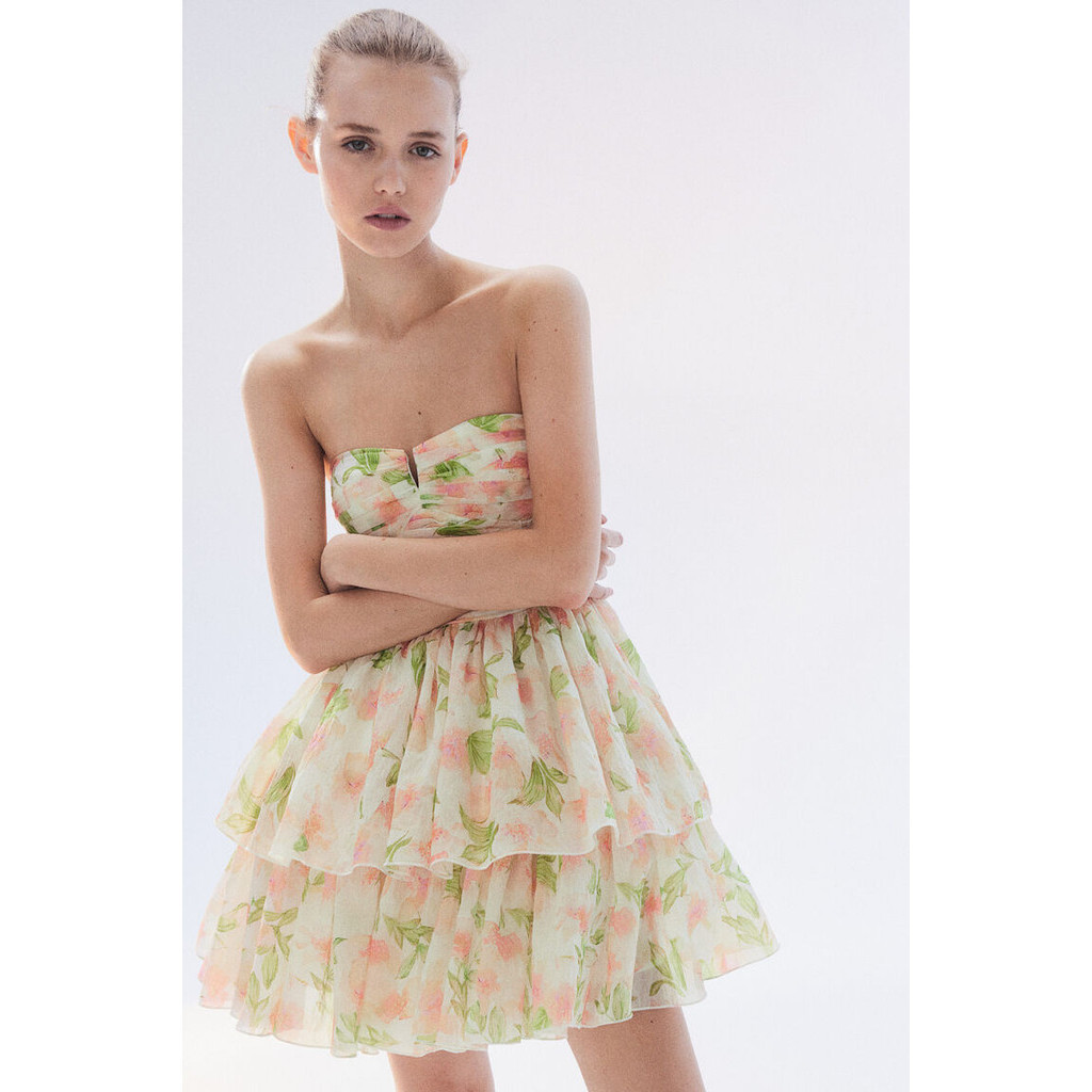 H&M Woman Flared-skirt bandeau dress 1226867_1