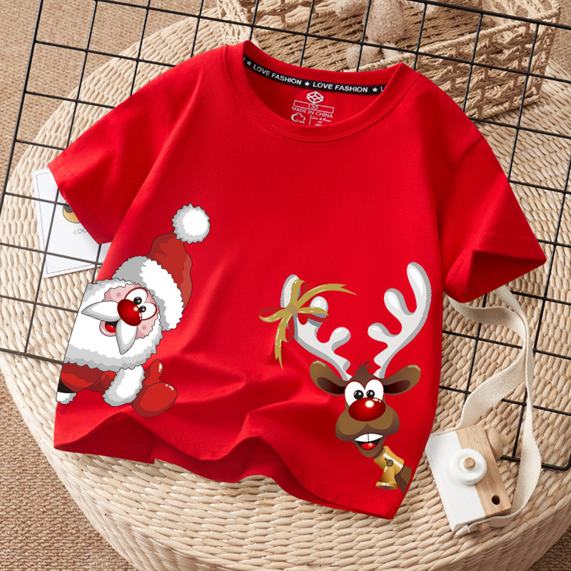 เสื้อเด็กเท่ๆคริสต์มาส เสื้อซานต้าสีแดง เด็กๆ ใส่แล้วดูเท่ christmas t shirt ผ้าเจอร์ซี่ ไม่หด คอลูกเรือ