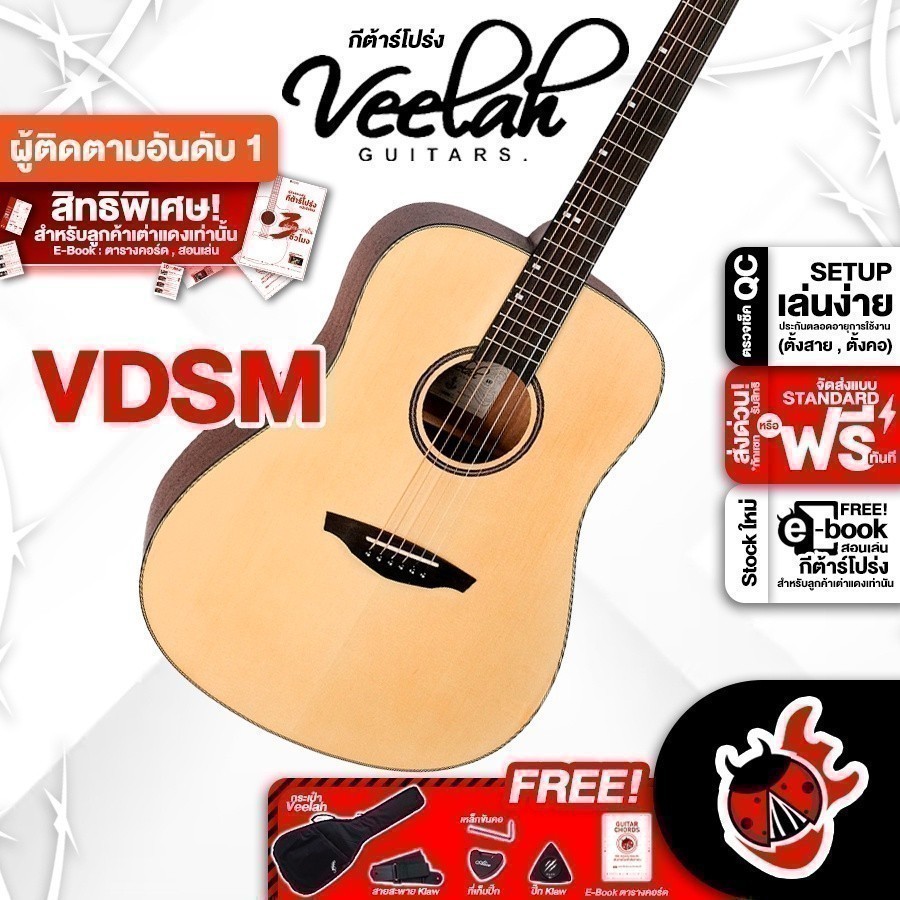 กีต้าร์โปร่ง Veelah VDSM, วีล่า VDSM ติดตั้งเพิ่มเติมปิ๊กอัพ Double OS1 , S1 PRO - เต่าแดง