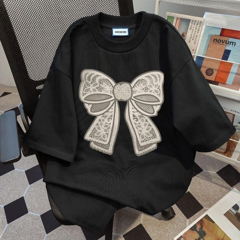 100 % Casual Sweet Bow พิมพ ์ Oversize Top สําหรับผู ้ หญิง Unisex