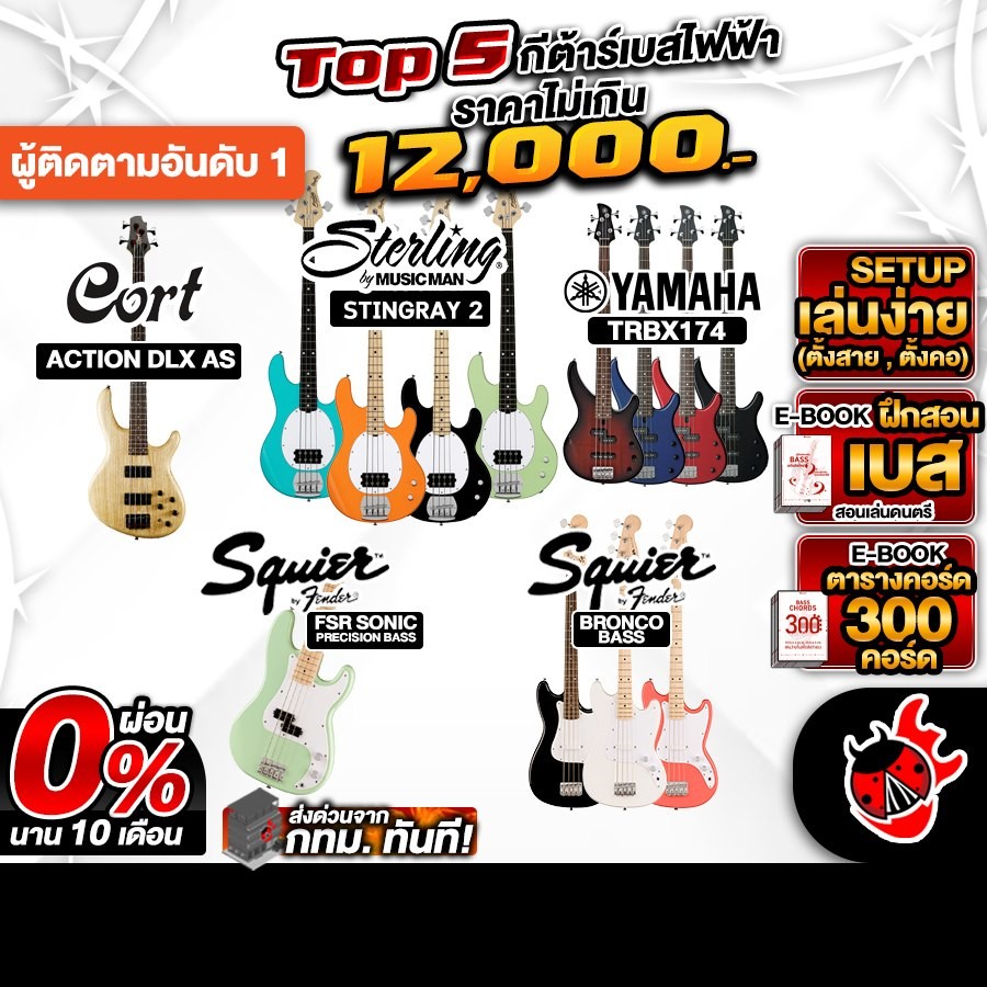 Top 5 เบสไฟฟ้า ไม่เกิน 12,000.- Action DLXAS, Stingray2, TRBX174, FSR Sonic Precision,Bronco เต่าแดง