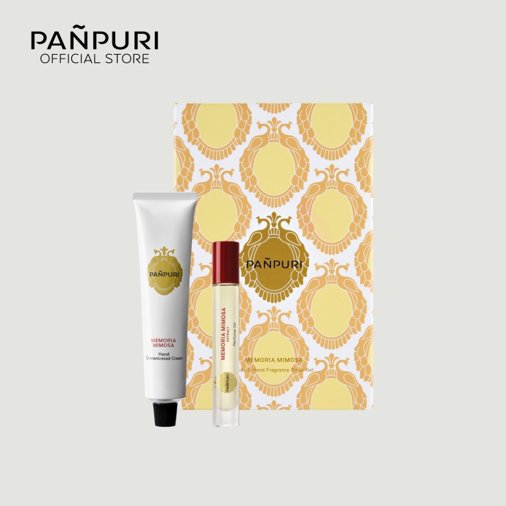 PANPURI MEMORIA MIMOSA BODY & HAND FRAGRANCE RITUAL SET ปัญญ์ปุริ เซตครีมบำรุงผิวมือคู่กับน้ำหอมรูปแ