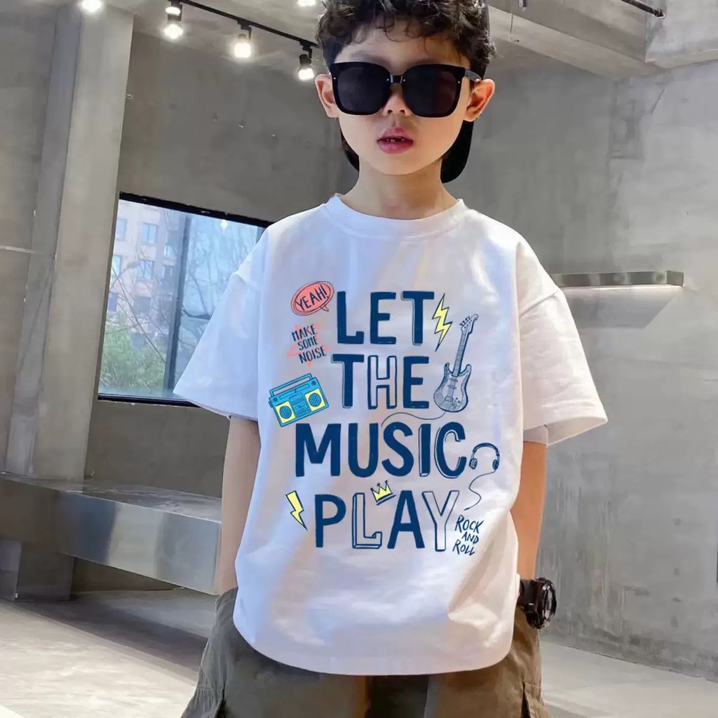 [พร้อมส่ง] เสื้อเด็กเท่ เสื้อยืดเเขนสั้นชุดเด็กผู้ชาย boy t shirt ผ้า cotton 100% แขนระบาย มี6สีให้เลือก