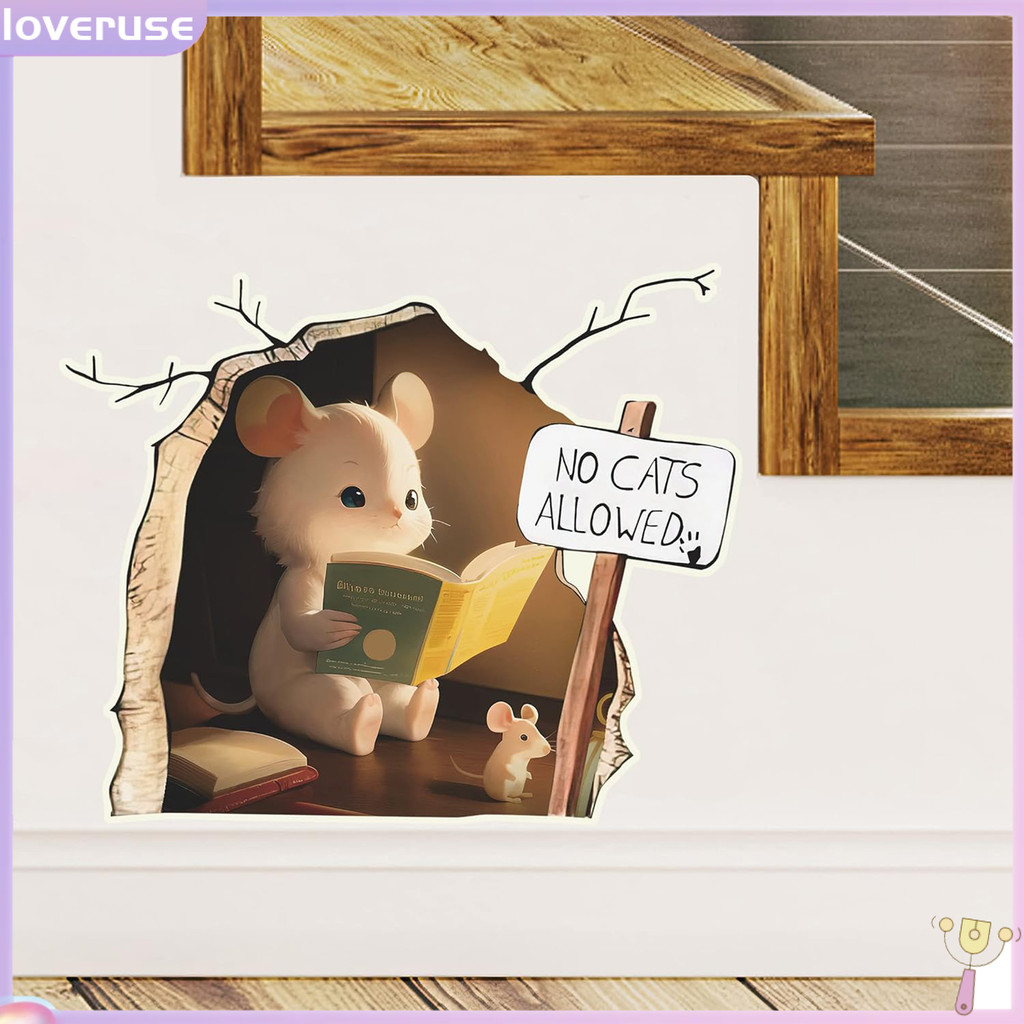 /LOV/ สติกเกอร์รูหนู 3d มีกาวในตัว กันน้ํา ลอกออกได้ สําหรับติดตกแต่งผนังบ้าน
