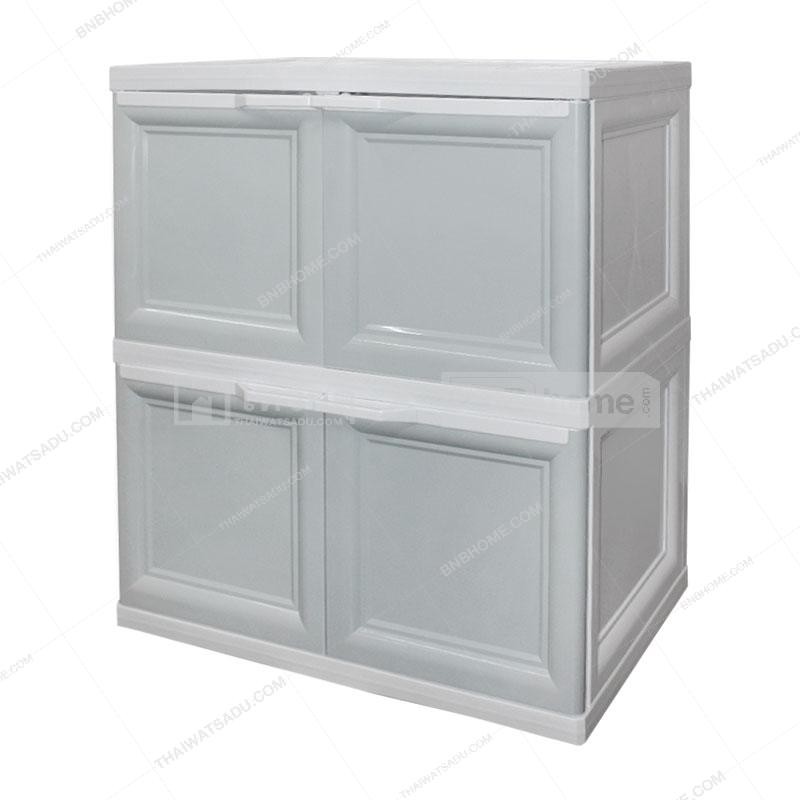 KASSA HOME ตู้บานเปิดอเนกประสงค์ 2 ชั้น รุ่น SPP-Color Vid-2 ขนาด 69 x 50 x 85 ซม. สีเทา - ขาว