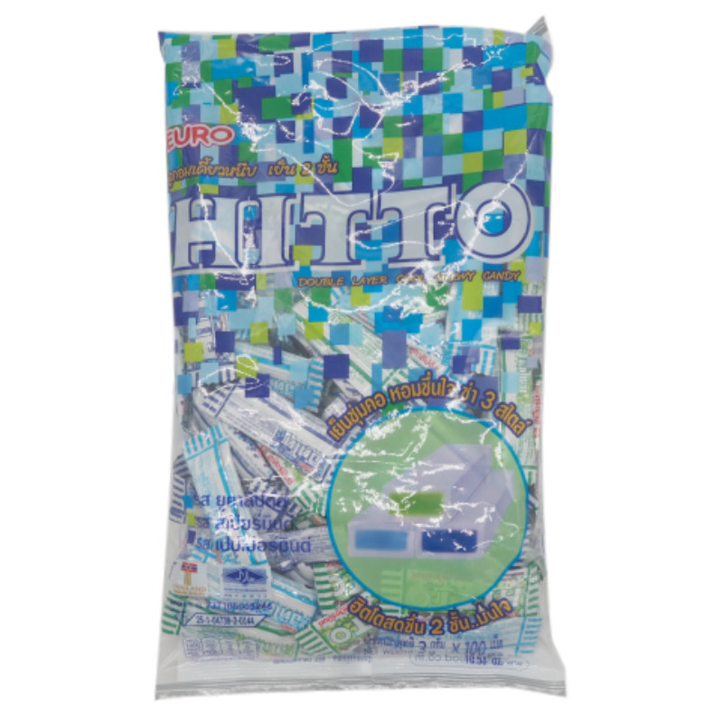 ฮิตโต ลูกอมเคี้ยวหนึบ เย็น 2 ชั้น รวมรส 100 ชิ้น HITTO Soft Candy Mix 100 pcs