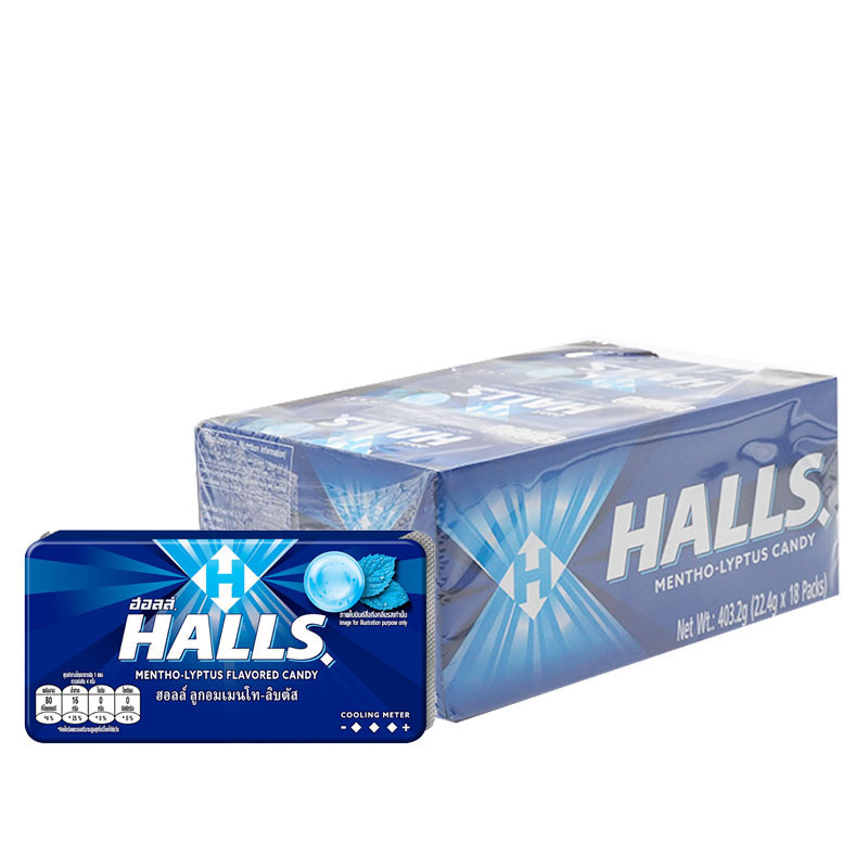 ฮอลล์ ลูกอม รสเมนโทลิบตัส 8 เม็ด 18 แผง HALLS Soother Mental 8 pcs 18 tablets